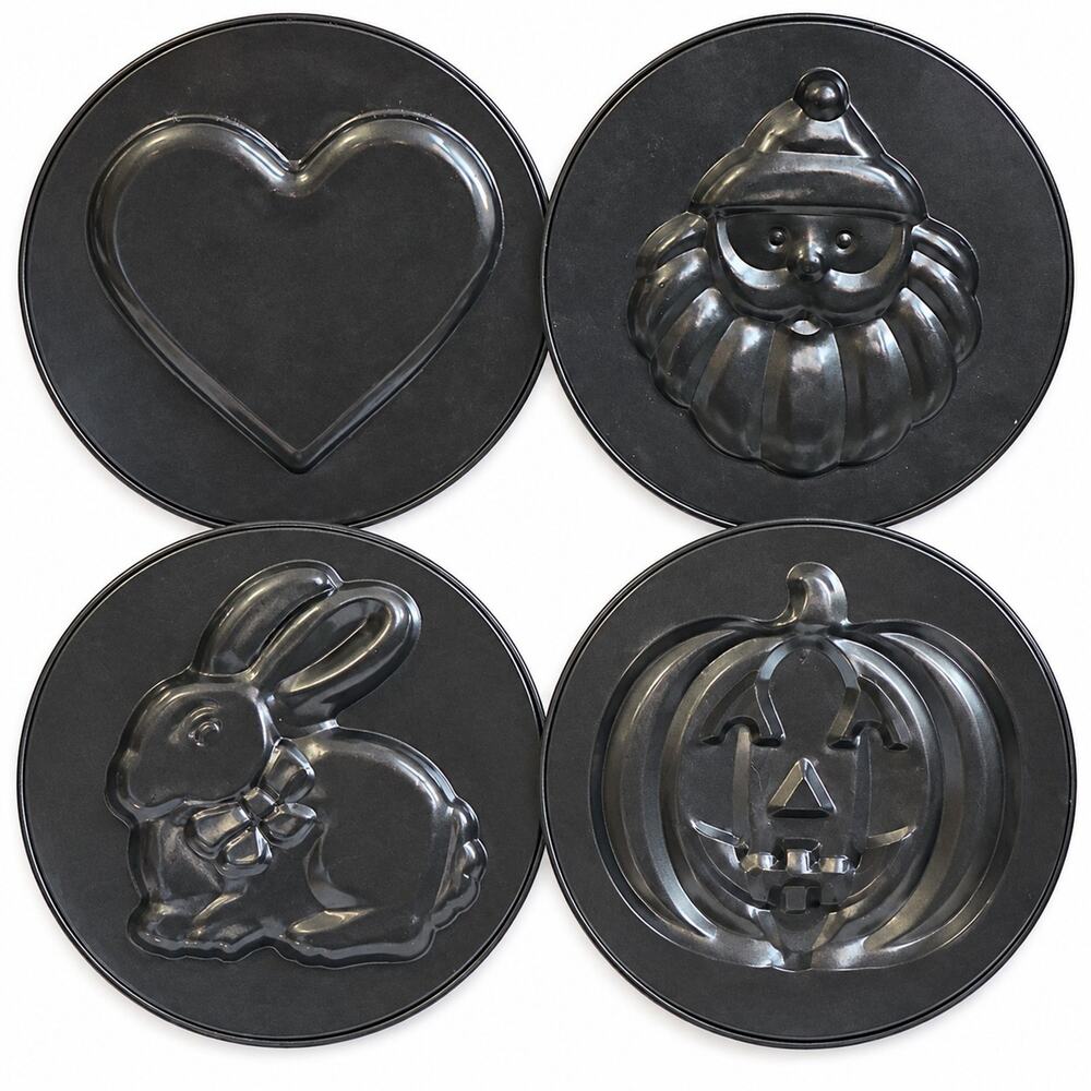 Vintage 10 Inch Cookie Mold Pan Set Bunny Heart Pumpkin Santa Embossed Nonstick